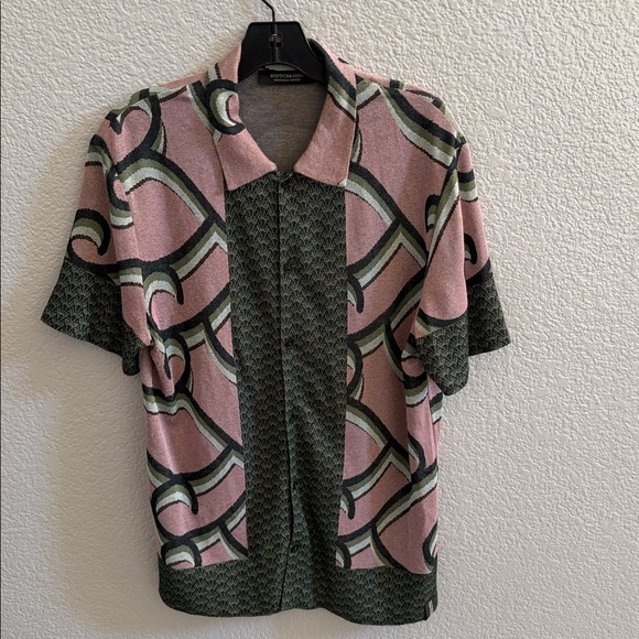 Scotch & Soda Jacquard Knit Button Up Lightweight Green Shirt Size Small - Picture 3 of 8